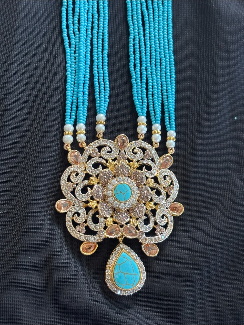 Turquoise Beaded Statement Pendant Necklace - Women Jewelry